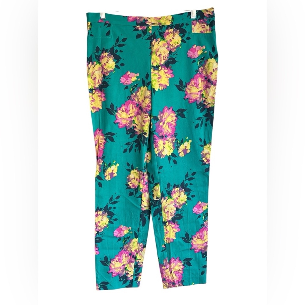 Isaac Mizrahi Floral Stretch Pants Teal Green, 16